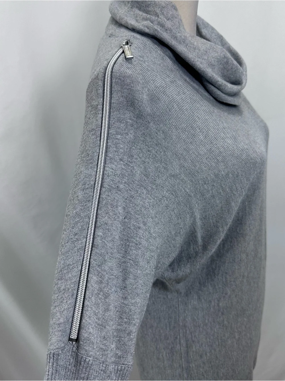 Michael Kors Heather Gray Cowl Neck Tunic Sweater Zipper Sleeves